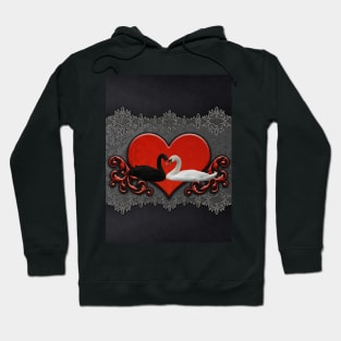 In love, wonderful black and white swan on a heart Hoodie